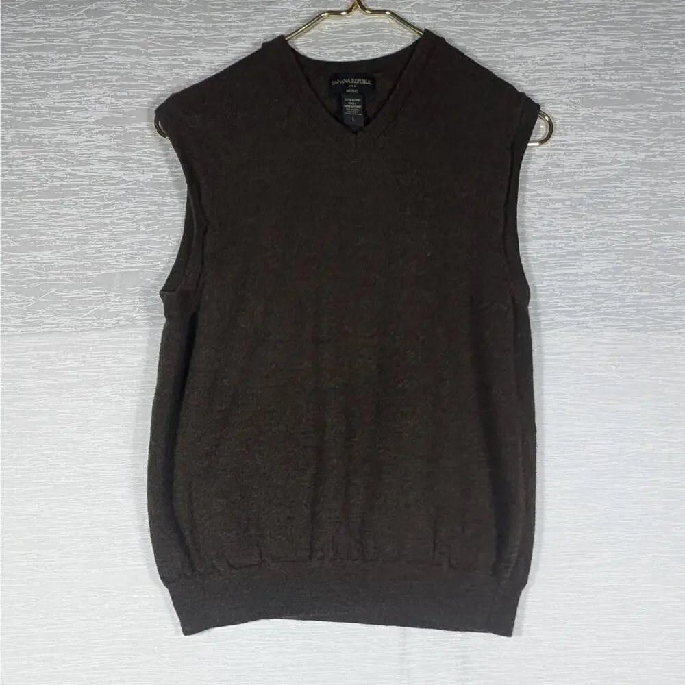 Banana Republic Merino Wool Vest Mens Large Brown Academia Preppy